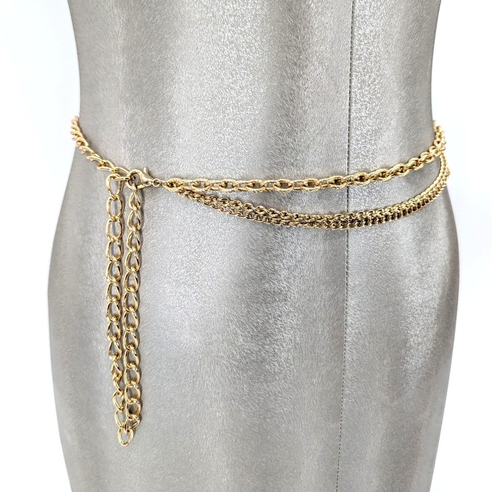 Vintage Gold Triple Strand Chain Belt Layered Statement Waist 22" - 41"